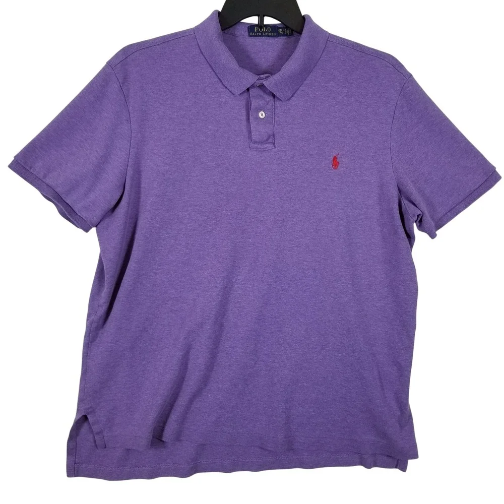 Polo Ralph Lauren Men XXL Purple Heather Short Sleeve Cotton Polo Shirt Red Pony